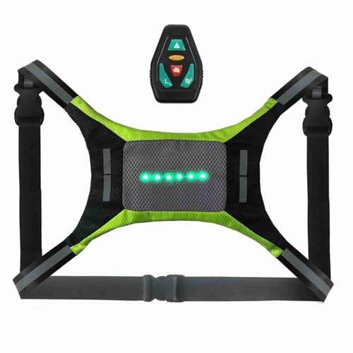 Aumotop LED-Reflektorweste, Hohe Sichtbarkeit, über USB Wiederaufladbar, Fernbedienung, Blinker-Lichtweste für Radfahrer und Jogger, Gelb (Grau)