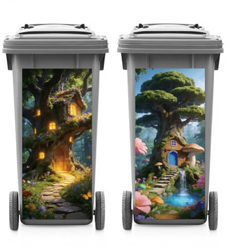 ANATTASOUL 2Pcs Treehouse Flowers Wheelie Bin Stickers for Bins Decorative