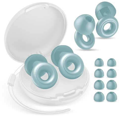 Ear Plugs for Sleeping Noise Cancelling, 30dB Noise Reduction Earplugs, Soft Silicone Reusable Hearing Protection Earplugs for Deep Focus, Work, Travel, Concert with Case & 8Eartips,HTB-Blue