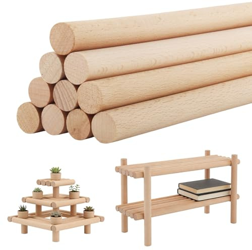 YUE QIN 10 Stück 2 x 30cm Holzstäbchen Rund Glatt Holzstäbe zum Basteln | Rundholz Natur Bastelstäbe Unvollendet Holzleisten Holzstange Rundhölzer Rundstab Holz für DIY Handwerk Modellbau Deko