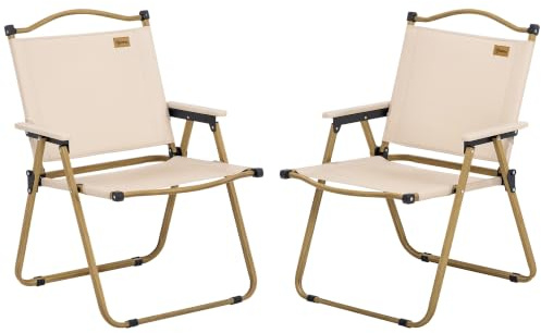 Outsunny Pack de 2 Sillas Playa Plegable con Reposabrazos Caqui | Sillas de Camping Portátil, Estructura de Acero, Tela Oxford 600D, para Pesca, Jardín