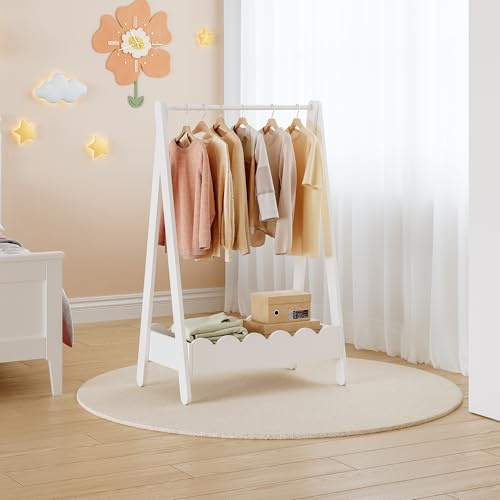 [en.casa] Kindergarderobe stehend Vestnes Kleiderständer für Kinder Garderobenständer mit Fach und Kleiderstange 99 x 66 x 38 cm Weiß