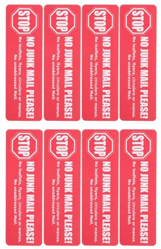 BESPORTBLE No Junk Mail Sticker for Mailbox, 8pcs Waterproof Self-adhesive Decals, Outdoor Residential Mailbox Warning Label to Prevent Advertising Flyers and Printed Brochures