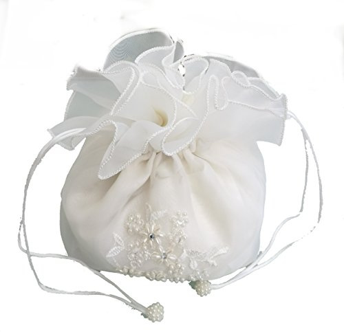 LadyMYP© Brautbeutel, Brauthandtasche: Organza mit gestickter Bordüre aus Perlen & Strass, weiß/Ivory Model1