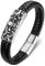 BOBIJOO Jewelry - Bracelet Vrai Cuir Noir Acier 316L Argenté Fleur de Lys Templier Patriote Homme