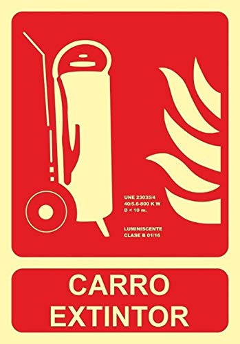 MovilCom® - Señal luminiscente CARRO EXTINTOR PVC 1 Clase A 210X300mm homologado cumple CTE, RIPCI nueva legislación (ref.A00407)