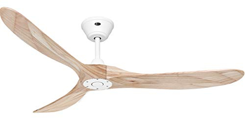 Eco Genuino Deckenventilator mit Fernbedienung, energiesparend, 152 cm, Mattweiß/Naturholz
