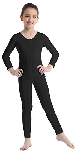 ranrann Kinder Mädchen Jungen Gymnastikanzug Langarm Body Bodysuit Overall Sport Ballett Trikot Tanz Leotard Ganzkörperanzug Einteiler Ballettanzug Turnanzug Schwarz 140-152/10-12 Jahre
