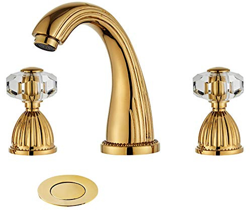 YANNLII Mitigeur lavabo en cascade avec deux poignées et trois trous Doré brillant