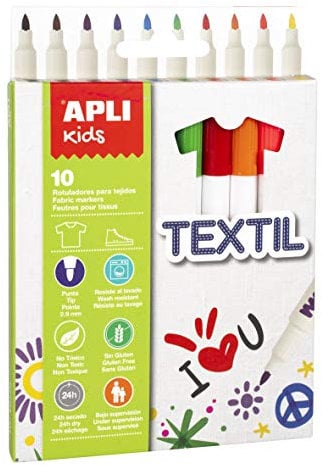 APLI Kids 18220 - Feutres pour textile couleurs assorties x10 - Idéal pour tous types de tissus