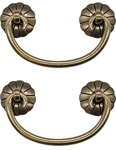 Fuxxer 2x Antike Klappbare Möbel-Griffe, Schubladen-Griffe, Bronze Messing Design, 95 x 41 mm