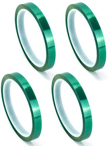 QWORK® 4 Rollen Wärmeband für Sublimation, 10mm x 33m, Klebeband Hitzebeständiges Temperaturbeständigkeit bis 230 °C, für Elektronik, Leiterplatte, Thermotransfer (Grün)