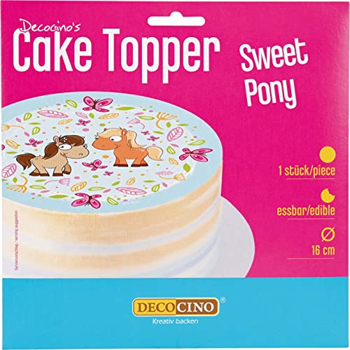 Decocino Tortenaufleger “Sweet Pony” – Geburtstags-Torten & Geburtstags-Kuchen bei Kinder-Geburtstagstagen – Cake Topper aus Fondant mit Pony-Motiv, 12 g