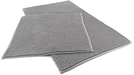 heimtexland ® Badvorleger Chenille Super Flauschig Saugstark Badteppich Badematte Ökotex Typ771 Grau Set 45x50 / 50x80 cm
