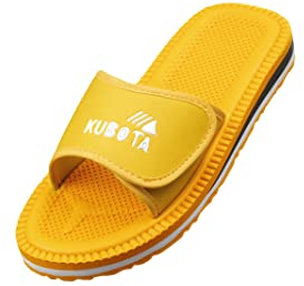 Kubota Claquettes à scratch Femme – Sandales été – Claquettes avec fermeture auto-agrippante – Chaussures pour piscine et plage – Chaussons – Jaune – 39
