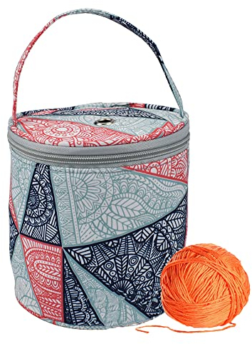 Lansls Stricktasche, Aufbewahrung Garn Tasche, Stricken Tasche, Wolle Aufbewahrungstasche, Handarbeitstasche, Garnaufbewahrungstasche für Wolle und Stricken Zubehör, 13.5cm×13cm (Geometrische Muster)