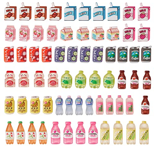 BEEFLYING 68 Pieces Drink Bottle Theme Resin Cabochons Imitation Food Flatback Embellishment Painted Beads Assorted Epoxy Slime Cabochons for DIY Decor Scrapbooking Crafts