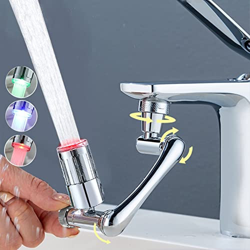 1440° Wasserhahn Verlängerung, Homradise Wasserhahn Aufsatz Drehbarer Verlängerungshahn mit LED Lichter Drehbarer Verlängerungshahn für Wasserhahn mit Außengewinde 20mm, 22mm und Innengewinde 24mm