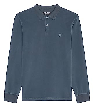 Marc O'Polo Herren Langarm-Poloshirt aus Bio-Baumwolle Regular Fit, Blau (Dark Navy), XS