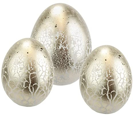 Deko-Ei Osterei Tischdeko Gartendeko Osterdeko Osterfigur Frühlingsdekoration Oster-Ei Eier Ostern Dekoration Deko für Kränze Osterkränze Blumen Frühlingsdekoration, champagner, gold, 3er Set