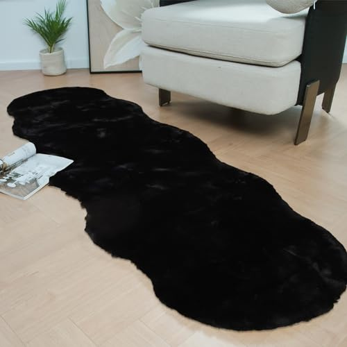 Latepis Teppich Schwarz Flauschiger 60x180 cm Bettvorleger Schlafzimmer Flauschig Wohnzimmer Kurzflor Teppich Waschbar Kinderzimmer Fellteppich Kunstfell