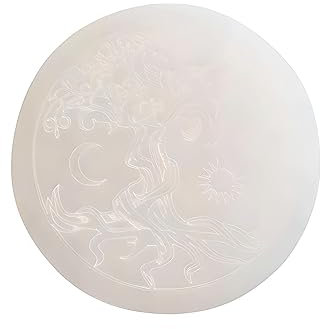 WLM Disque en sélénite 10 cm avec Gravure Arbre de Vie