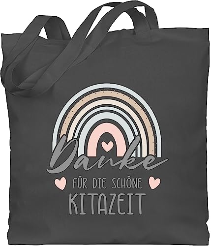Baumwolltasche - Erzieher - Taschen - Danke für die schöne Kitazeit Boho Regenbogen - Unisize - Dunkelgrau - geschenk erzieherin erziehertaschen kindergärtner kita tasche geschenke erzieherinnen