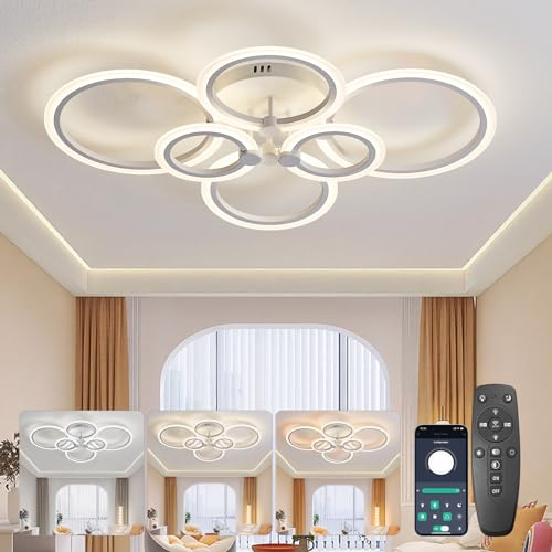 SUCIKORIO LED Deckenleuchte Dimmbar mit Fernbedienung, Modern LED Deckenlampe Rund Wohnzimmer 54W Wohnzimmerlampe 2700K-6500K Schlafzimmerlampe Decke mit APP für Schlafzimmer, Küche, Badezimmer, Flur