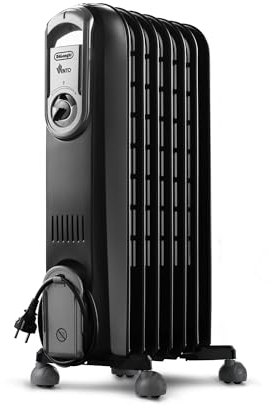 De'Longhi Serie Vento V550715.BG - Radiador de aceite eléctrico, calefacción eléctrica de bajo consumo, 7 elementos, temporizador, botones intuitivos para entornos de hasta 45 m³, 3 niveles de