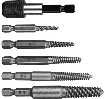 6 Stücke Schraubenausdreher Set, PARFCO Sechskantgriff Screw Extractor, Linksausdreher Set mit Magnetischem Bithalter, Montierbar auf Einen Bohrer, Geeignet zum Entfernen Beschädigter Schrauben