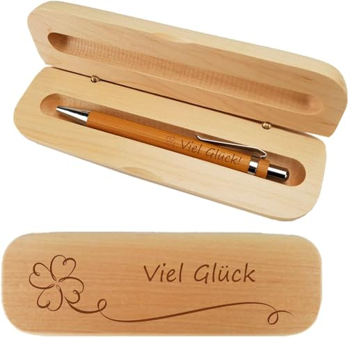 laser-diele Kugelschreiber mit Gravur in Geschenkbox - Schreibset mit Gravur - Stift Geschenk - Holzkugelschreiber mit Gravur (Viel Glück)