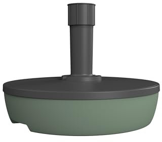 EDA - Pied de Parasol 20 L Rond - à Remplir de Sable (32 kg) ou d'eau (20 kg) - Ø 49,5 x 14,5 cm - Gris foncé et Vert Laurier