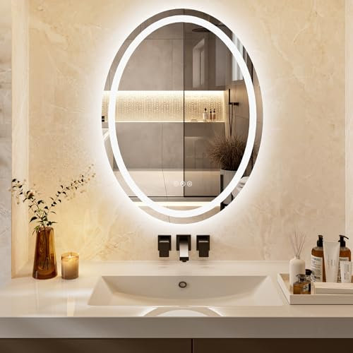 ChillCruiser Ovaler LED-Spiegel fürs Badezimmer, 500 x 700 mm, Wandspiegel mit Beleuchtung, Badezimmerspiegel mit Front- und Hintergrundbeleuchtung, beschlagfrei, dimmbar, 3 Farben, Memory-Funktion