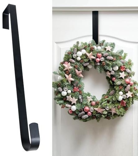 Iron Christmas Wreath Hanger for Front Door, 12 Inches Metal Hooks for Halloween and Christmas Decorations, Home Decor (Black-28cm)
