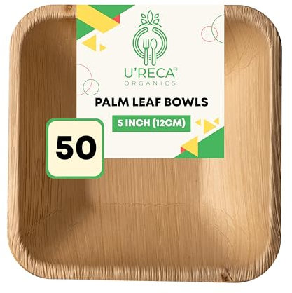 U'reca Organics Eco-Friendly Areca Palm Leaf Square Deep Bowls | 5 - Pack of 50 | Best for Soups, Stews & Hearty Meals | Leakproof, Durable, Compostable