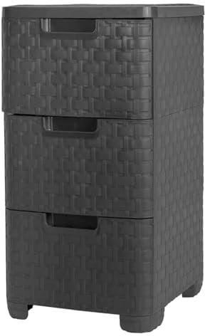 Daniel James Plastic Storage Drawers - Rattan Storage Tower Unit with 3 Drawers for Home & Office - Durable Storage Cabinet for Bedroom, Bathroom - H 63cm x W 33cm x D 38cm, Black