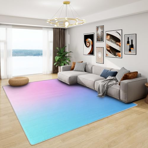 Teppich Kinderzimmer Blau Rosa - Teppich Wohnzimmer Schlafzimmer Farbverlauf Regenbogen, Kleiner Teppich Ombre, Weich Kurzflor & Waschbar & rutschfest Fussmatte Innen, Kinderteppich 60x90 cm
