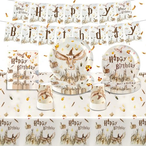 Luftballon Wizard Geburtstag Deko, Magischer Partygeschirr Set Deko Geburtstag Pappteller Kindergeburtstag Banner Partyzubehör Party Deko Party Tischdecke Becher Geburtstagsdeko Kinder Junge Mädchen