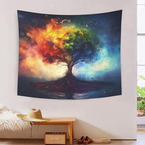 EKZLQJWPN arbre de vie 3D Effet Tapisserie Décoration Murale Tapisserie Murales Décoration Murale En Tissu Pour Chambre Salon Collège Dortoir Tenture Murale 180cmx230cm