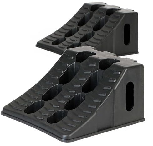 Wiltec Set di 2 Cunei fermaruota, per Auto, Camper e rimorchi, Portata Max 10 t, blocca Ruote in plastica Riciclata, 454 x 208 x 120 mm