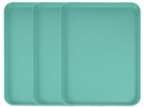sourcing map 3Pcs Plastic Serving Trays, 15 x 10.6 Inch Rectangle Food Serving Cafeteria Trays for Kitchen Restaurant Coffee Fruit Burger Lunch Dessert, Dark Green