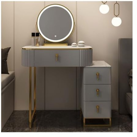 Schminktisch-Set mit Spiegel und Schubladen, stilvolle schmiedeeiserne Beine, langlebige Kosmetik-Kommode (70 x 40 cm) für elegante Schlafzimmer-Dekoration