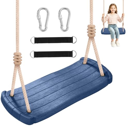 Fionrziy Wetterfeste Kinderschaukel ab 3 Jahren, bis 120 kg belastbar | Ergonomische Kinderschaukel für Garten, Verstellbarer Schaukelsitz aus PE-Kunststoff, Aufhängeschlaufen und Karabiner, Blau
