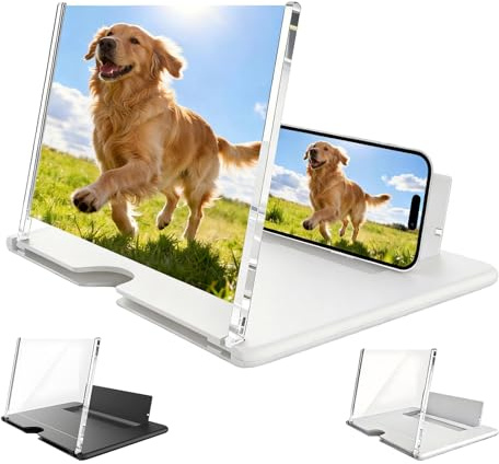 12 Inch Screen Magnifier for Smartphone, 3D Hd Mobile Phone Screen Amplifier 2026 Newest Version, Gadgets for Teenage Boys Gifts, Folding Stand Holder Portable Movie Video Game (White)