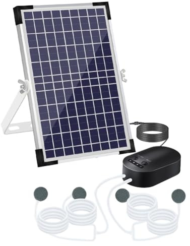 Auratrove 10W Solar Teichbelüfter mit 4400mAh Akku, 3 Modi Sauerstoff für Garten Fischteiche und Aquarien, inklusive 4 Luftsteine, Schwarz