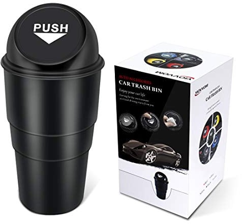 YIOVVOM Car Garbage Can with Lid, Leakproof Vehicle Automotive Cup Holder Car Trash Can, Small Trash Bin for Automotive Office Home Kitchen(Black, 1)