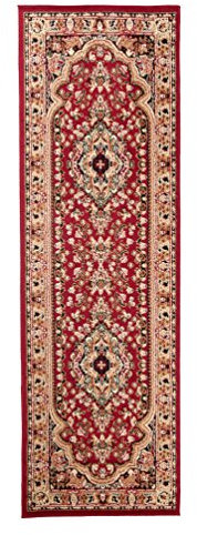 Carpeto Orientteppich Läufer Teppich Rot 70 x 300 cm Medaillon Muster Kurzflor Verona Kollektion