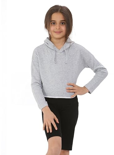 NOROZE Girl's Long-Sleeve Plain & Distressed Ripped Crop-Top Hoodie Pullover Sweatshirt UK Sizes 7-13 Years