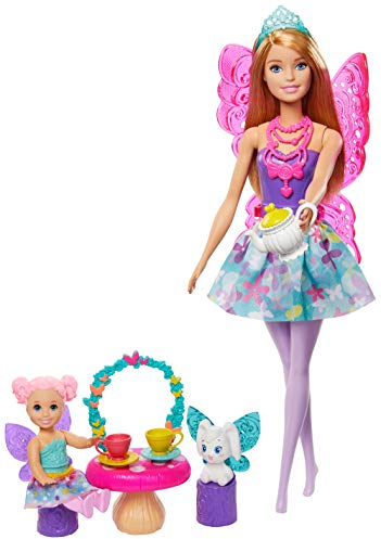 Barbie GJK50 - Dreamtopia Teeparty-Spielset Feen-Puppe, Kleinkind-Puppe, Teeset, Haustier und Zubehör, Spielzeug ab 3 Jahren