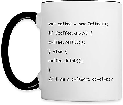 Spreadshirt Kaffee Auffüllen Javascript Code Tasse Zweifarbig, One size, Weiß/Schwarz